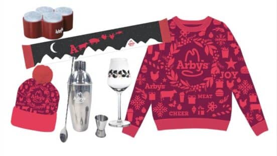 Arby's holiday merchandise.