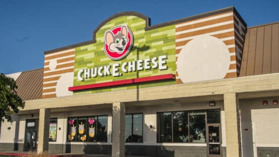 Remodeled Chuck E. Cheese storefront.