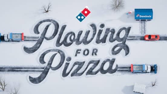 A graphic showing Domino's 'Plowing for Pizza' campaign.