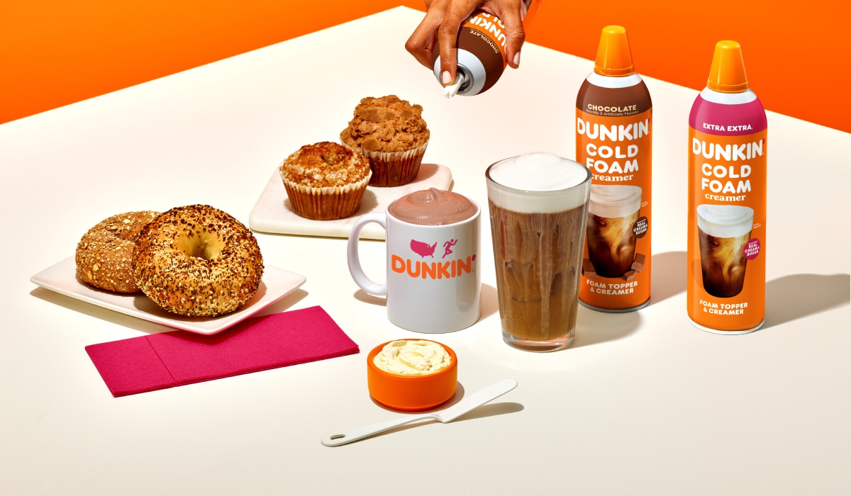 A display of Dunkin's new Cold Foam Creamers.