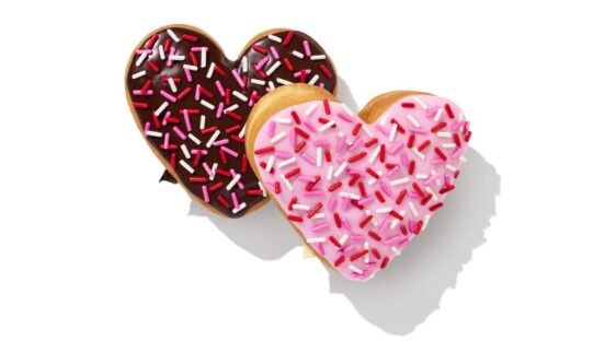 Dunkin' heart-shaped doughnuts.