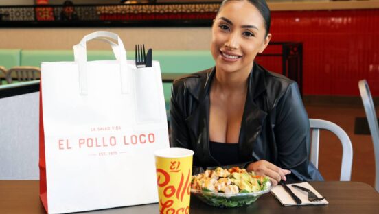 Yuri Lamasbella with El Pollo Loco's Double Chopped Salads.