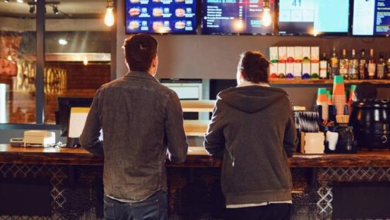 Inside a quick-service restaurant.