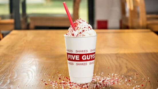 Five Guys' milkshake with the Candy Cane Crunch mix-in.