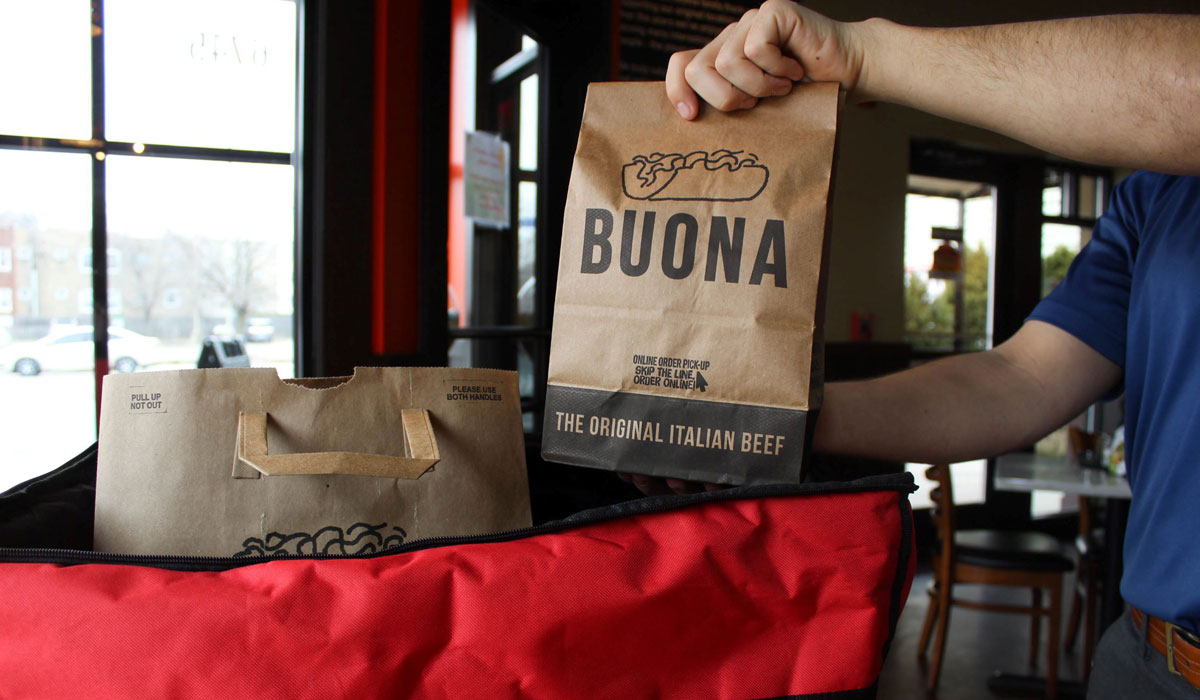 A Bag Of Buona Food Is Prepared For Delivery