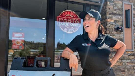 Founder Tori Calderone in front of her PastaNito restaurant.