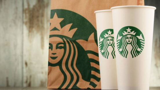 Starbucks cups and bag.