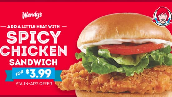 A graphic showcasing Wendy's Spicy Chicken Sandwich deal.